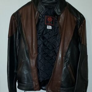 Women's Black and Brown Leather Jacket